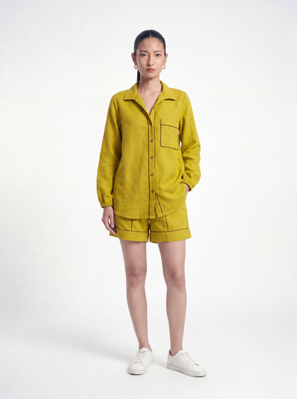 Chartreuse Linen Piped Set