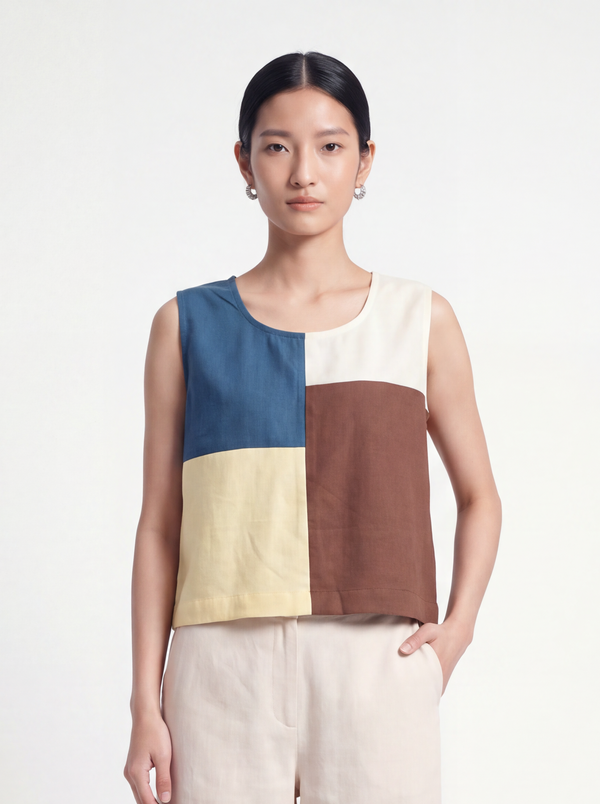 Colour-Block Linen Tank