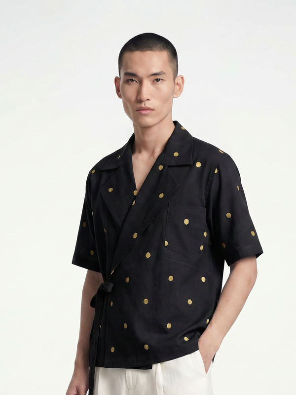 Indigo Dot Wrap Shirt
