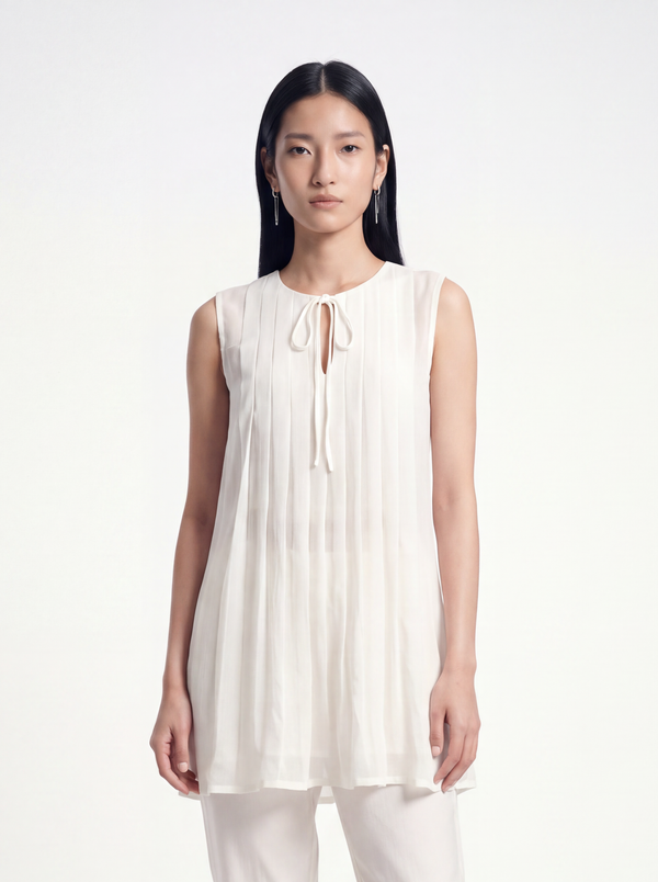Ivory Georgette Pleated Top