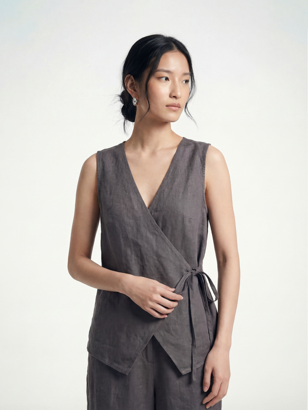 Ash Linen Wrap Vest
