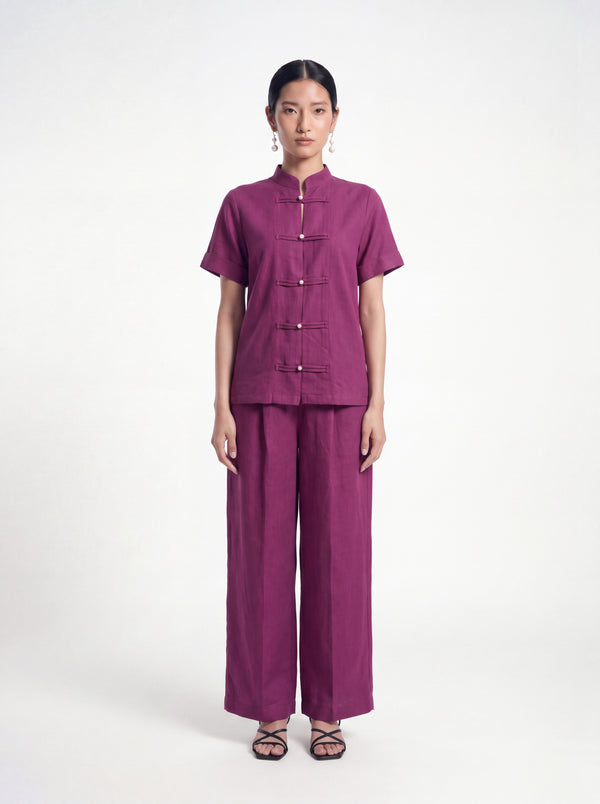 Plum Linen Frog Button Set