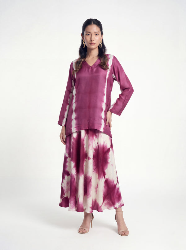 Plum Satin Tie-Dye Set