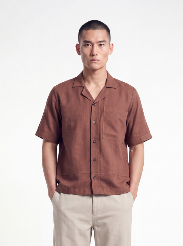 Russet Linen Camp Shirt