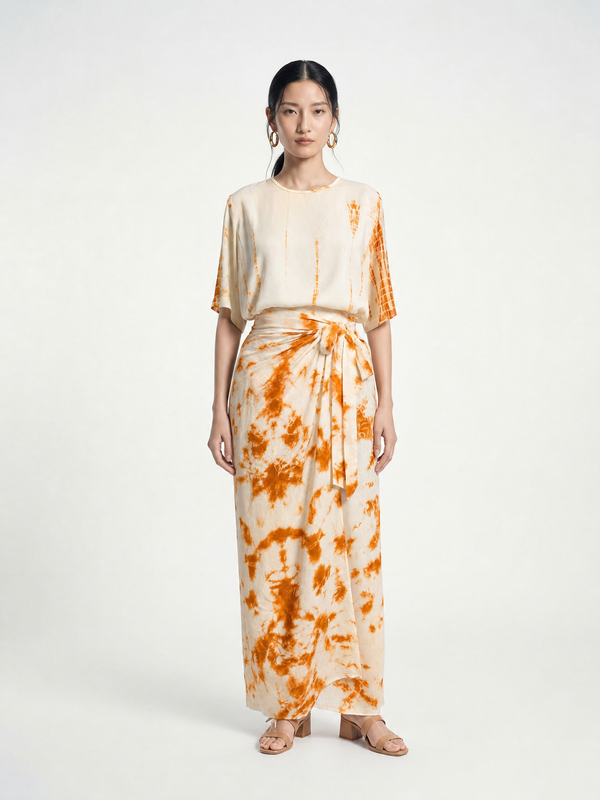 Rust Satin Tie-Dye Drape Set