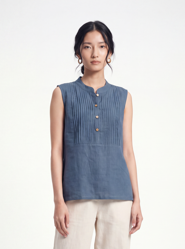 Storm Linen Pintuck Top