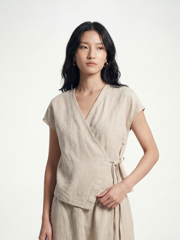 Washed Linen Wrap Top