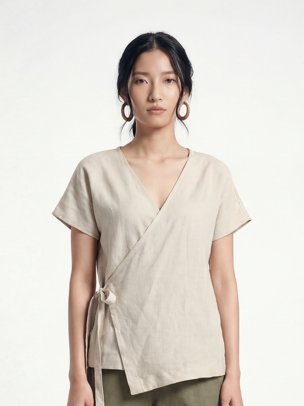 Washed Linen Wrap Top